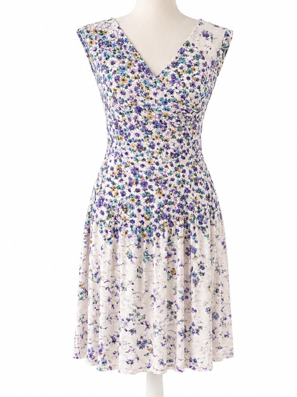 Betsey Johnson Floral Lace Fit & Flare Dress Cream Purple Blue Sleeveless Size 8 - Picture 2 of 8